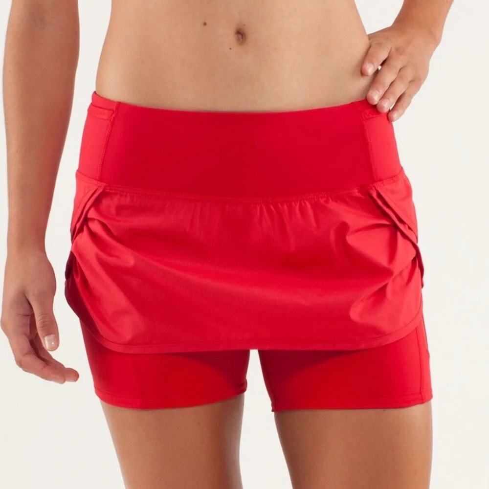Lululemon Run Speed Squad Skirt‎ Compression Shorts Pocket Currant Red Women's 6 - Picture 2 of 12